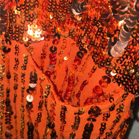 Free People Women XS Mini dress Celeste Orange Sequin Stars Celestial Event Prom - Picture 5 of 15